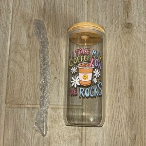 Colorful Glass Coffee Tumbler with Bamboo Lid